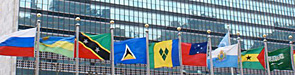 UN building with flags